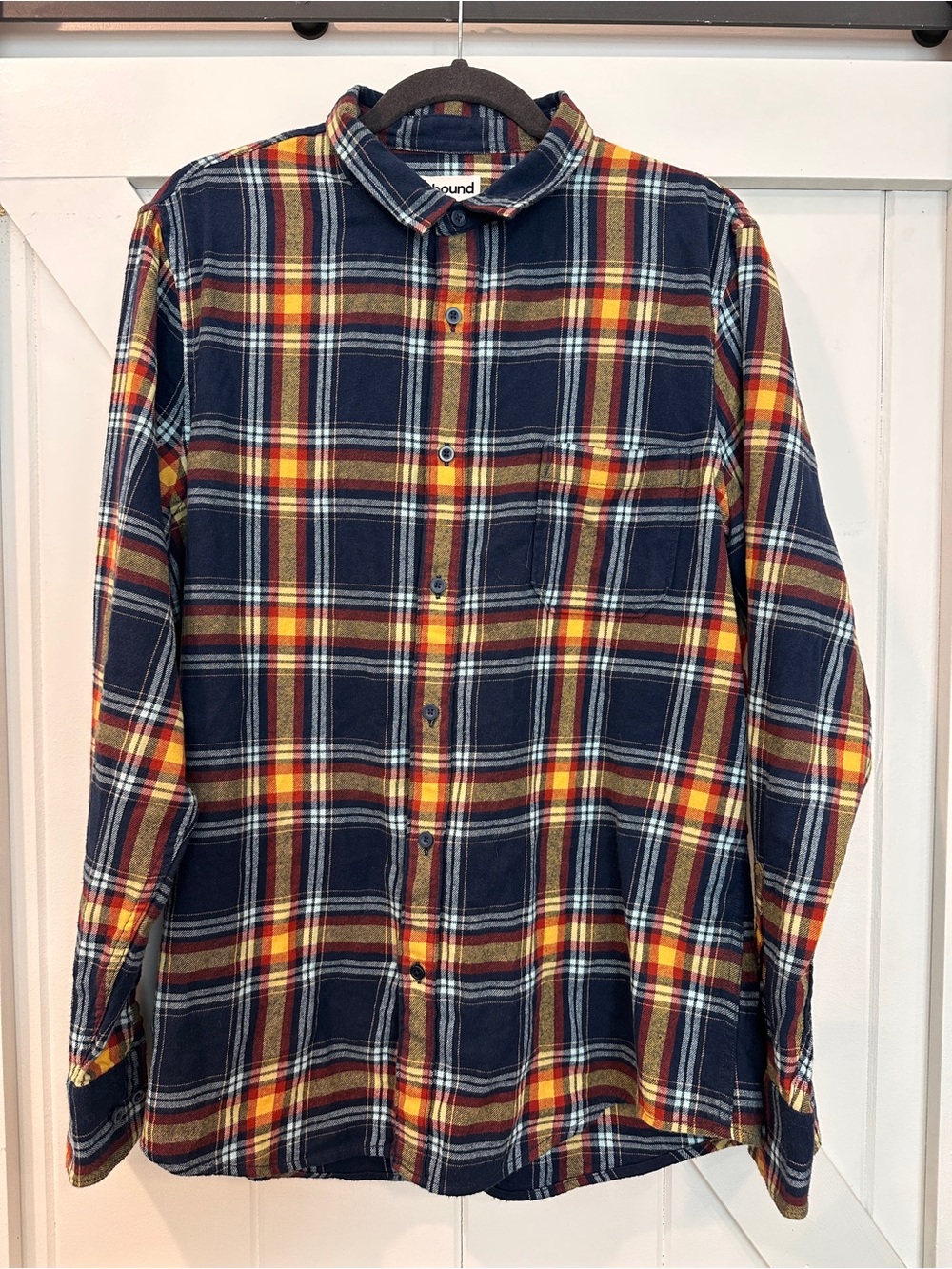 Abound Men’s L Cotton Flannel Plaid Blue/Yellow/Red/White Button-Up Shirt